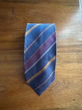 Fendi Men's Tie with Blue, Purple, and Gold Stripes